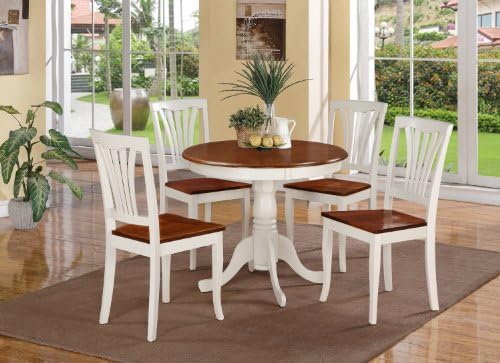 Round 36" Dinette Kitchen Table and 2 Wood Seat Chairs in Buttermilk & Cherry Color