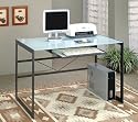 Modern Gray Finish Metal Computer Desk Workstation w/ Glass Top