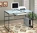 Modern Gray Finish Metal Computer Desk Workstation w/ Glass Top