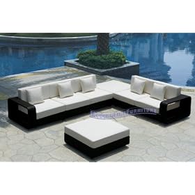 Modern Furniture All-Weather Collection: White Sectional Sofa with Ottoman