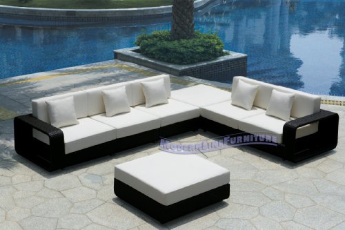 Modern Furniture All-Weather Collection: White Sectional Sofa with Ottoman
