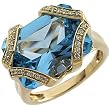 14K Yellow Gold Swiss Blue Topaz and Diamond Ring