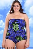Longitude Spiked Leaves Plus Size Bandeau One Piece Swimsuit - Women's Swimwear Plus Size Swimsuit