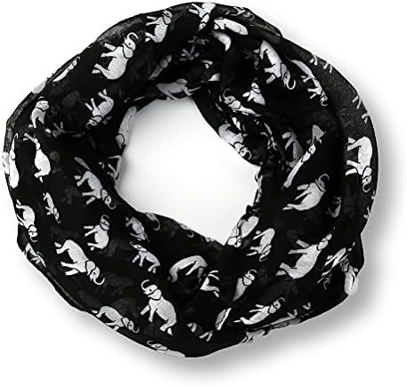 Soft and Sheer Elephant Infinity Scarf Black and White