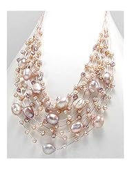 Plum (Natural) Japanese silk cord Fresh Water Pearl Necklace In Zinc