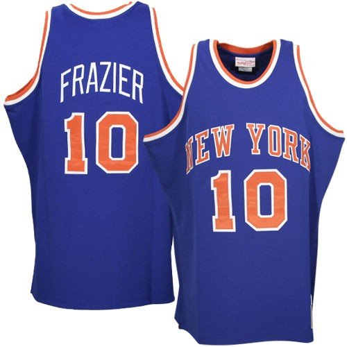 Mitchell & Ness New York Knicks #10 Walt Frazier Royal Blue Authentic Throwback Basketball Jersey (48)
