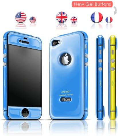 exofab iPhone 4/4S ultra-thin skin / cover / selfie case bundle pack. Front - back & side 3D protection (Screen protector included) Color: Scooter Blue