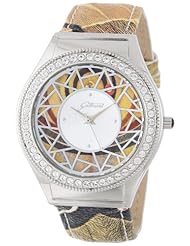 Gattinoni Womens 202848SA13-13A Mosaic Stainless Steel, Planetarium Textured Leather, and Swarovski Crystal Watch