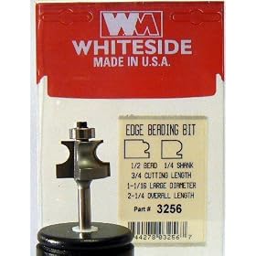 Click here to buy PART #3256 CARBIDE-TIP 2 FLUTE EDGE BEADING PROFILE ROUTER BIT W BB 1 2 BEAD DIA X 1-1 16 LG DIA by Whiteside.