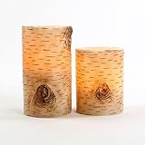 Set of 2 Birch Bark Flameless Wax Battery Operated 4" and 6" LED Candles