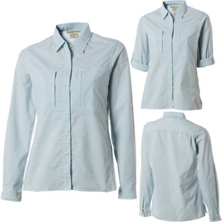 ExOfficio Women's Dryflylite Check Long Sleeve Shirt,Pale Eucalyptus,Large/X-Large