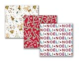 Caspari Set of Three Whimsical Rolls of Christmas Wrapping Paper, Sparkles & Twinkles, NOEL, Peppermint Stripes Red
