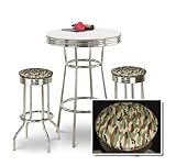 Chrome Bar Table & 2 Chrome Camouflage Seat Barstools
