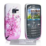 Yousave Accessories TM El�gant Rose / Blanc Fleur Abeille Mod�le Silicone Gel Etui Coque Pour Le Nokia C3 Avec Ecran Protecteur Et Tissu de Polissage Micro Fibrepar Yousave Accessories