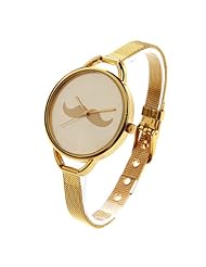 Mustache Round Dial Quartz Wristwatch Bracelet Watch with Slim Gold Band for Women - Gold