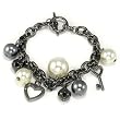 Pearl and Heart with Key Charm Toggle Bracelet