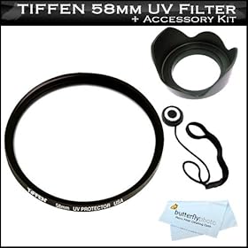 Tiffen 58mm UV Protection Filter For Canon EF 75-300mm f/4-5.6 III Telephoto Zoom Lens for Canon SLR Cameras + Lens Cap Keeper + 58mm Lens Hood + MicroFiber Cleaning Cloth For Canon Digital EOS Rebel T3i, T3, T1i, T2i, XS, XSi DSLR Cameras