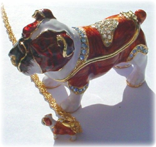 Bulldog Jewelry Box with 16" to 18" Necklace set with Swarovski Crystals 24K Gold Dog FREE SHIPPING Dog Puppy Jewelry Box Set