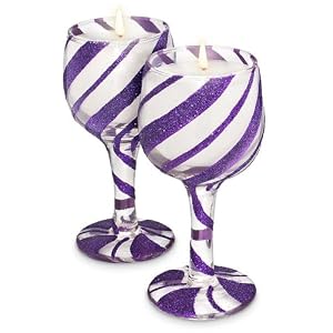Holiday Peppermint Swirl Wine Glass Plum and White Candle Set - Set of 2 by 