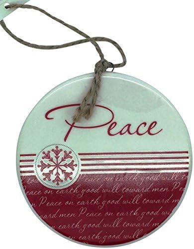 Christmas 4 inch Round with Snowflake "Peace" White Ceramic Ornament