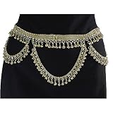 Chain Link Belt, Sexy Hip Chain, Brass with Loads of Bells, Fits waist or hips 36" - 42" for Belly Dancing or Casual Wear