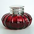 Antique Silver Ruby Red Glass Inkwell Desk Ink Well