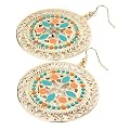Round Drop Pierced Fashion Earrings Gold, Turquoise Blue & Orange