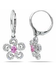 10k White Gold 3/8ct TGW Pink Sapphire and Diamond LeverBack Dangle Earrings (0.06 Cttw, G-H Color, I1-I2 Clarity)