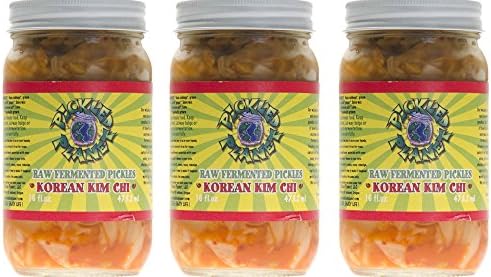 Organic Raw Sauerkraut, "Korean Kim Chi" Variety, 16 Oz Glass Jar, 3-pack