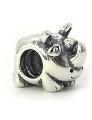 .925 Sterling Silver " Rhino Threaded Core " Charm Bead Compatible with Pandora Chamilia Kay Troll Bracelet