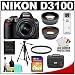 Nikon D3100 Digital SLR Camera & 18-55mm G VR DX AF-S Zoom Lens with 16GB Card + .45x Wide Angle & 2x Telephoto Lenses + Filter + Tripod + Accessory Kit