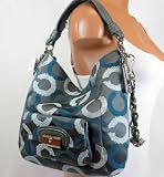 NEW AUTHENTIC COACH KRISTIN EMBROIDERED OP ART HOBO (Teal/Grey/Silver) Reviewed