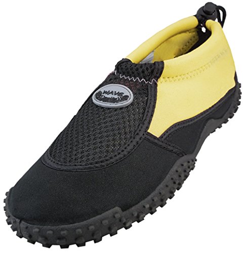 Women's Ankle High Water Shoes Aqua Socks Snorkeling, Pool Beach, Yoga, Dance and Exercise with Drawstring Closure (8, Black/Yellow)