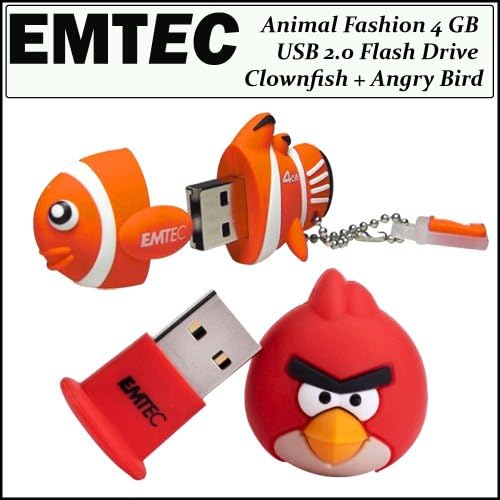 Emtec Animal Fashion USB Flash Drive 4GB Clownfish + Angry Birds USB Flash Drive 4GB Red Bird