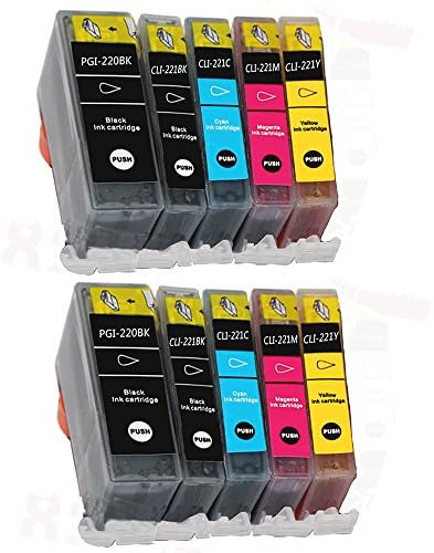 HOTCOLOR(TM) 10Pack (2LBK/2SBK/2C/2M/2Y) Ink Combo Compatible for PGI-220 CLI-221 Canon Pixma iP3600 iP4600 iP4700 MP990 MP560 MP620 MP640 MX860 MP980 ink inkjet cartridges
