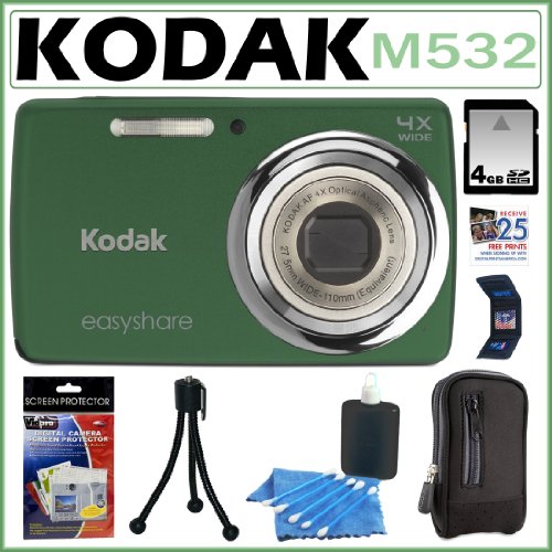 Kodak EasyShare M532 14 MP Digital Camera with 4x Optical Zoom and 2.7-Inch LCD in Green + 4GB Accessory Kit