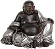 Classic Gift Idea for Dad Father Husband - 7" Small Sitting Lucky Buddha in Two Tone Silver Finish