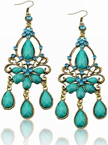 Teardrop Flower Retro Copper Crystal Eardrop Hook Dangle Earrings