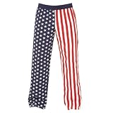 USA American Flag Patriotic Novelty Print Jersey cotton pants for lounging, sleep, sports. Unisex relaxed fit, available in 5 Adult sizes, exposed elastic waist