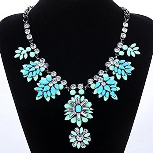 Greatmate Trend All-Match Blue Clear Tesrdrop Rhinestone Leaves Silvery Collar Necklace