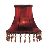Livex S158 Chandelier Shade Red Silk Bell Clip Shade with Amber Beads