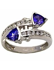 14K White Gold Tanzanite and Diamond By-Pass Ring -- LIFETIME WARRANTY