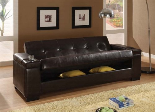 Faux Leather Convertible Sofa Sleeper  Storage 