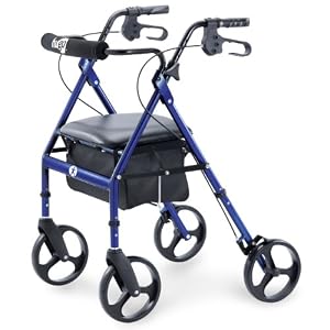 Hugo Portable Rolling Walker with Seat, Backrest and 8 Inch Wheels, Blue