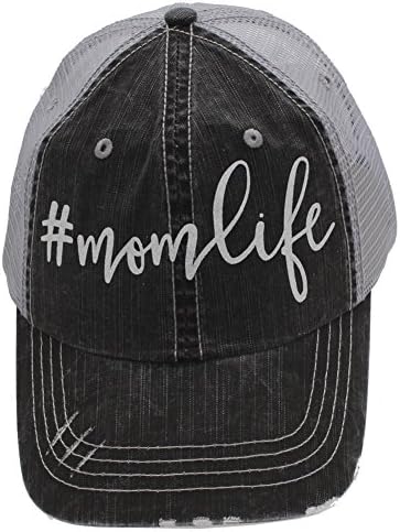 Hashtag # Mom Life Distressed Grey Trucker Style Hat