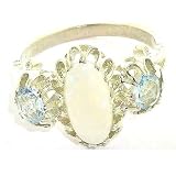Bague en or blanc 375/1000 sertie d'opale et d'aigue-marins