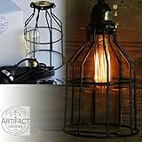 Industrial Cage Pendant Light with 15' Toggle Switch Black Plug-in Cord and Edison Bulb Included