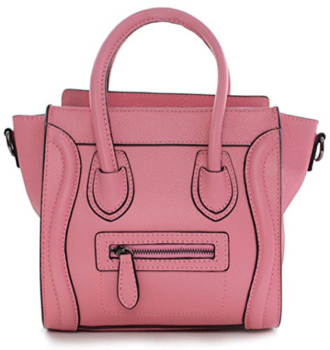 Bagroo 100% Genuine Leather Tote Bag Smile Tote Bag Smile Purse Smiley Satchel (26cm -middle, pink)