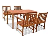 VIFAH V98SET15 Outdoor Wood English Garden 5-Piece Dining Set, Natural Wood Finish, 59 by 31.5 by 29-Inch