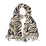 Elegant Zebra Animal Print Fringe Scarf - Different Colors Available, Beige